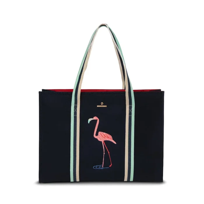 Spartina Navy With Stripe Carry All Tote – Flamingo