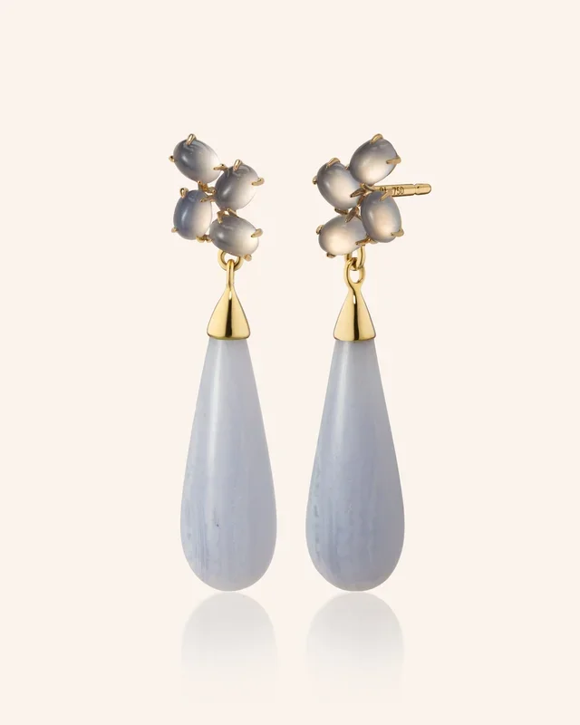 Special Edition “Moondust” Drop Earrings with Banded Chalcedony