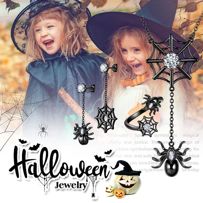 Spinne Halskette Ohrringe Ring Frauen Halloween Schmuck Cosplay Party Geschenke