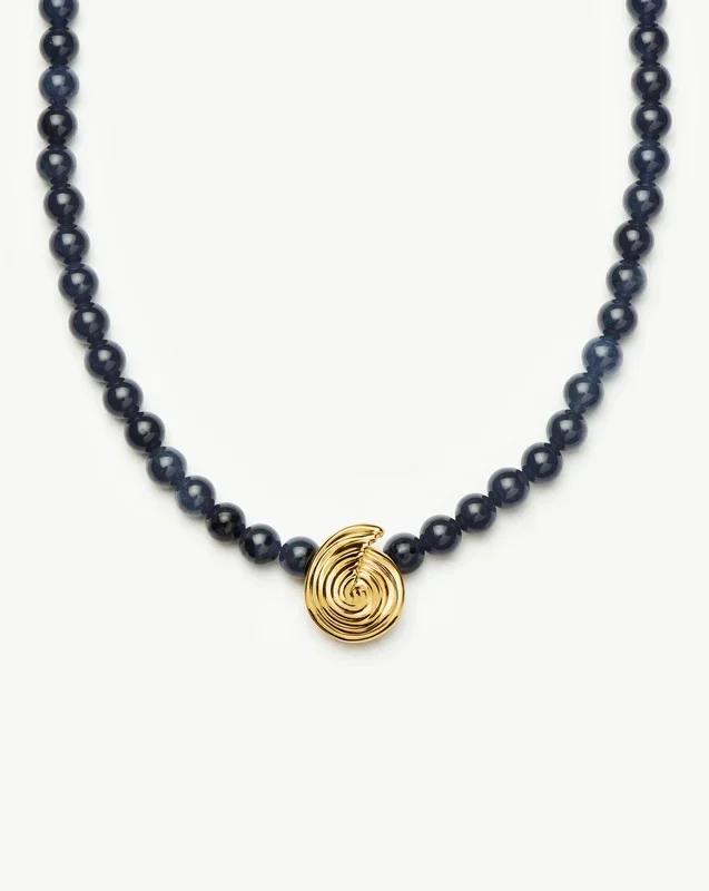 Spiral Gemstone Beaded Pendant Necklace | 18ct Gold Plated/Dark Blue Crystal Quartz