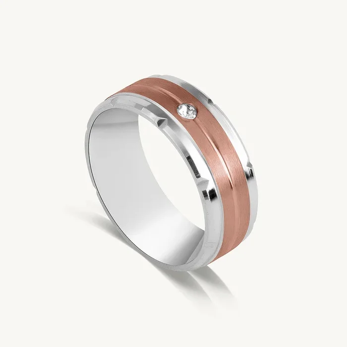 Splendid Silver Rose Gold Band Ring