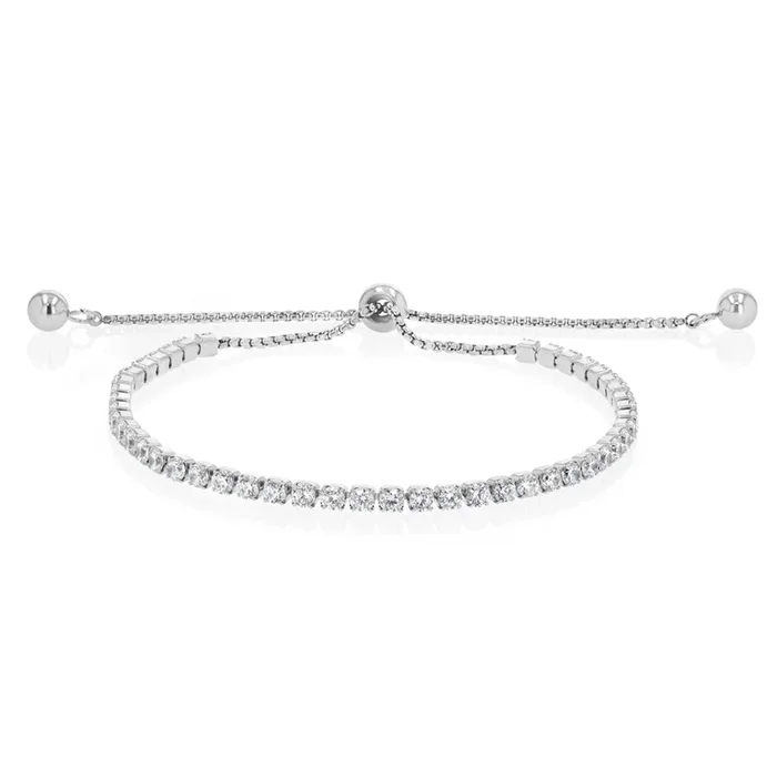 Stainless Steel 3mm Cubic Zirconia 25.5cm Bracelet