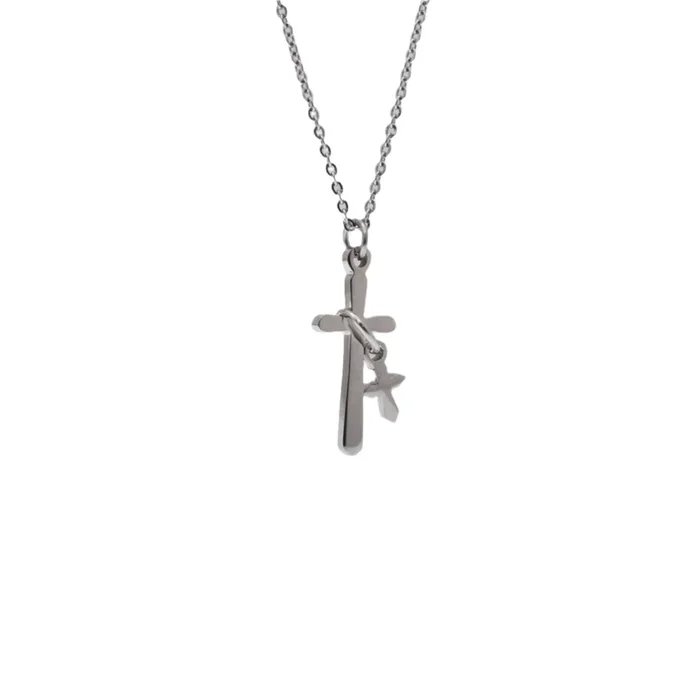 Stainless Steel Big and Small Intertwined Cross Pendant Necklace – SSP00480