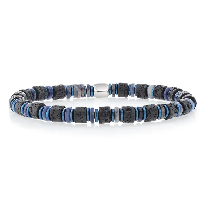 Stainless Steel Black Labradorite And Sodalite Stretchable 19.5cm Bracelet