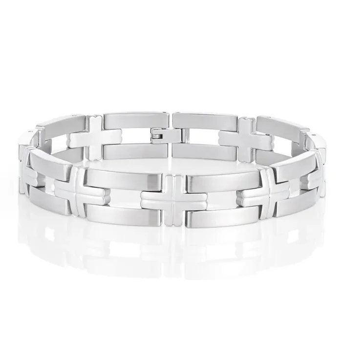 Stainless Steel Cross Patterned Gents Bracelet