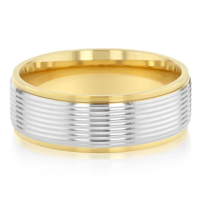Stainless Steel Gold Plated Stripped Two-Tone Ring