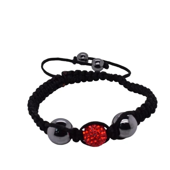 Stainless Steel Red Crystal and Hematite Shamballa Corded Bracelet – SBB00043