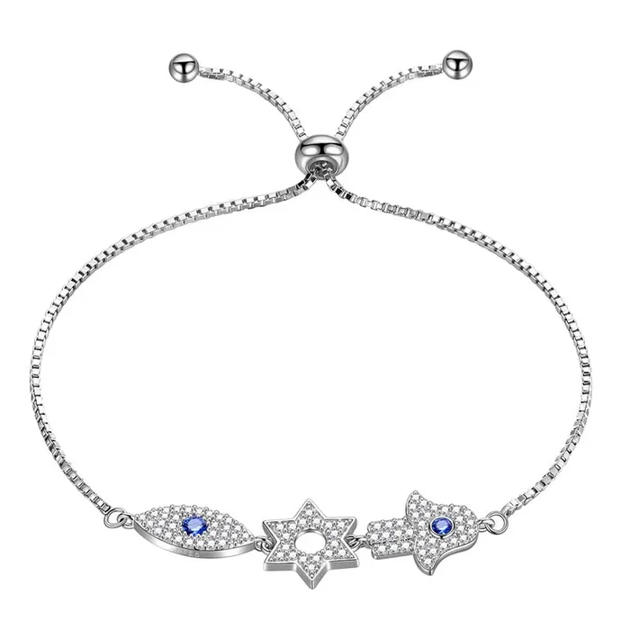 Star of David Evil Eye Hamsa Hand Bracelet Men Womens Jewelry 925 sterling silver