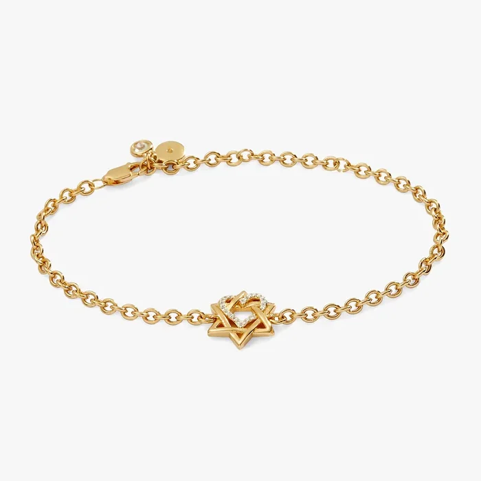 Star of David Heart Bracelet, 14kt Gold Plated