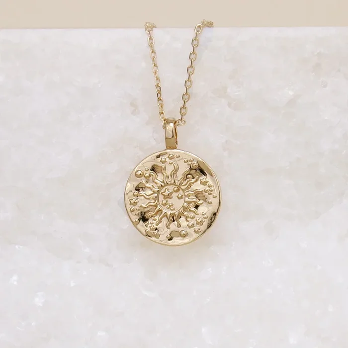 Starry sun medal pendant 18mm gold plated to engrave