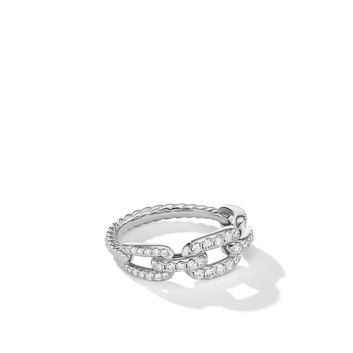 Stax Chain Link Ring in 18K White Gold with Diamonds, 7mm