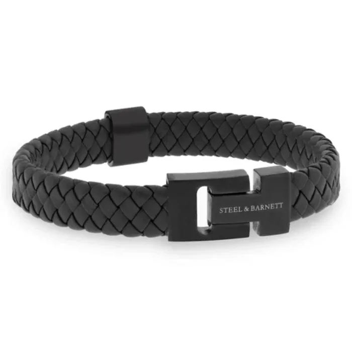 Steel & Barnett Men’s Black Edition 12mm Black Leather Bracelet