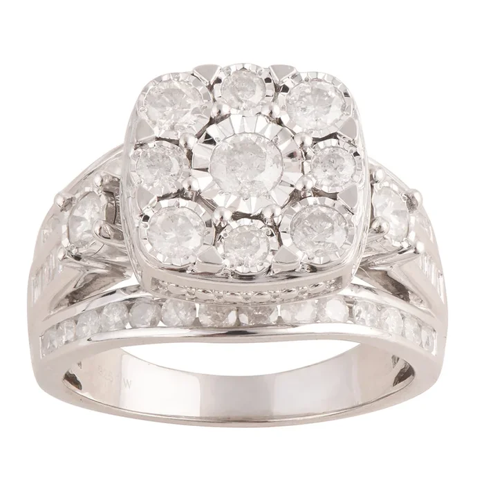 Sterling Silver 2 Carat Cushion Shape Diamond Dress Ring