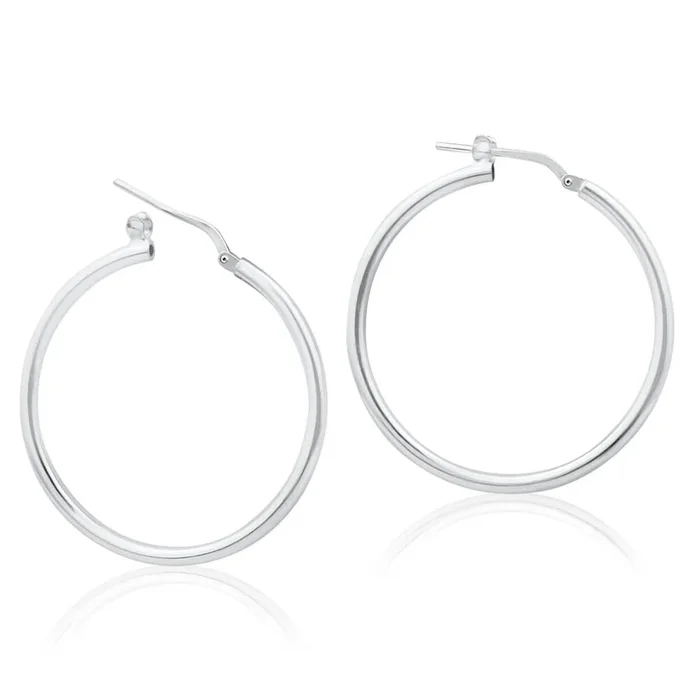 Sterling Silver 30mm Plain Thin Hoop Earrings