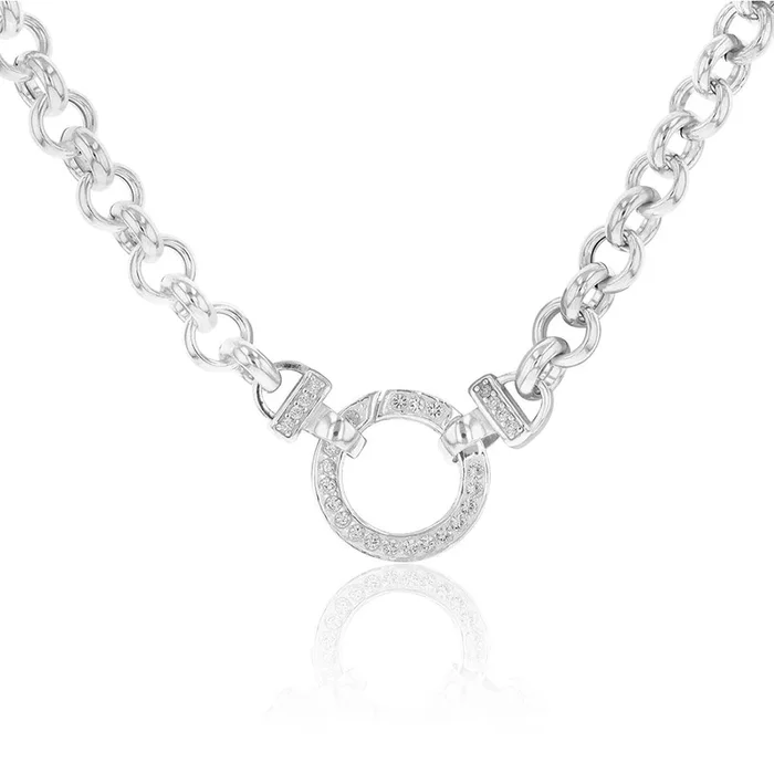 Sterling Silver 45cm Zirconia Fancy Boltring Belcher Chain