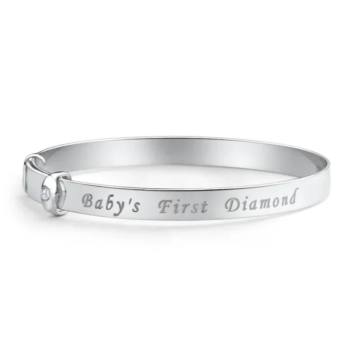 Sterling Silver ‘Baby’s First Diamond’ Expandable Baby Bangle