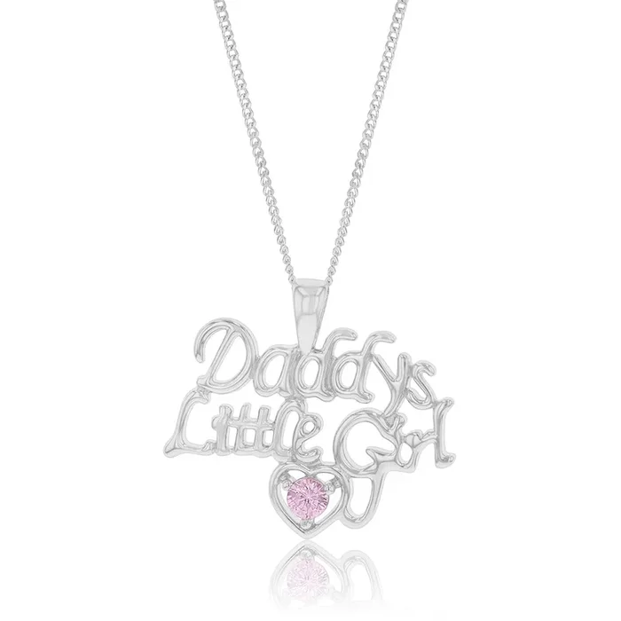 Sterling Silver “Daddys Little Grl” With Pink Stone Pendant
