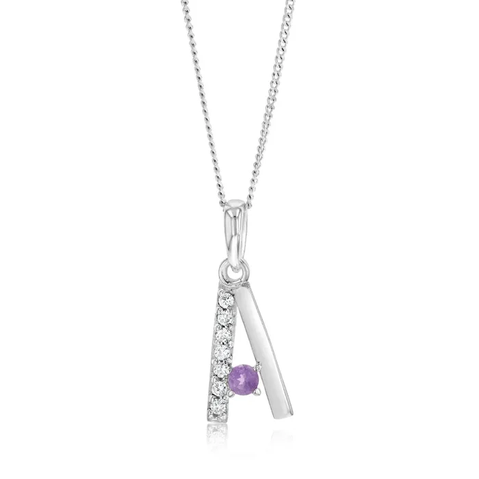 Sterling Silver Amethyst And Cubic Zirconia Initial “A” Pendant