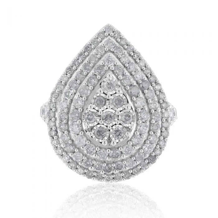 Sterling Silver and 9ct Yellow Gold 3 Carat Diamond Pear Shaped Cluster Ring