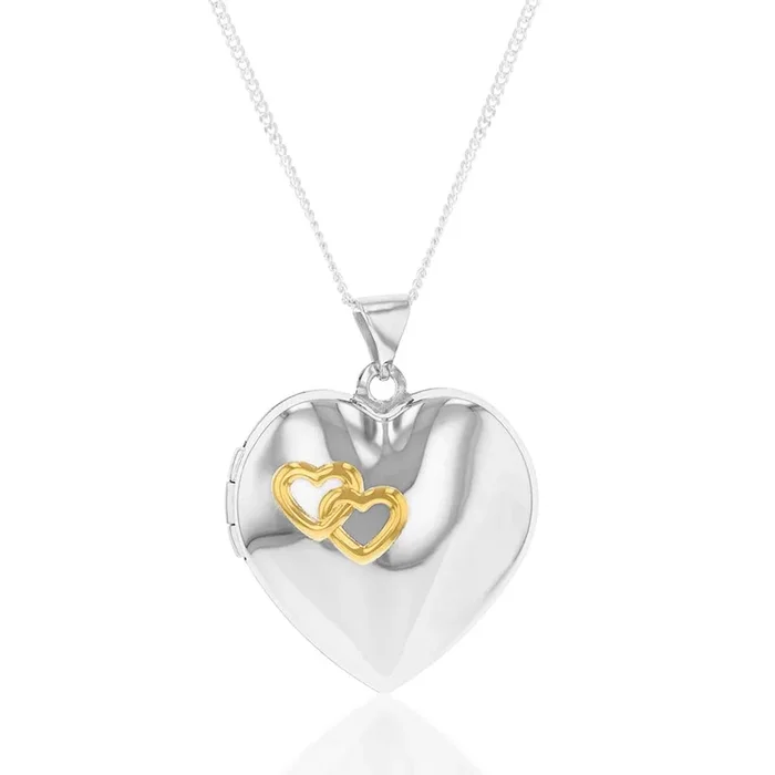 Sterling Silver and Gold Plated Hearts Locket (Engraved “Together Forever”)