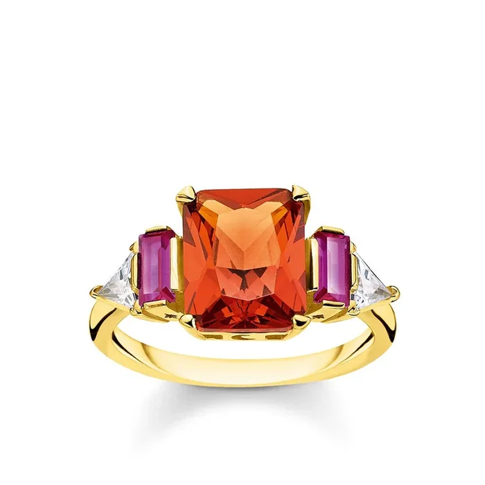 Sterling Silver and Gold Plated Thomas Sabo Cognac + Purple Ring