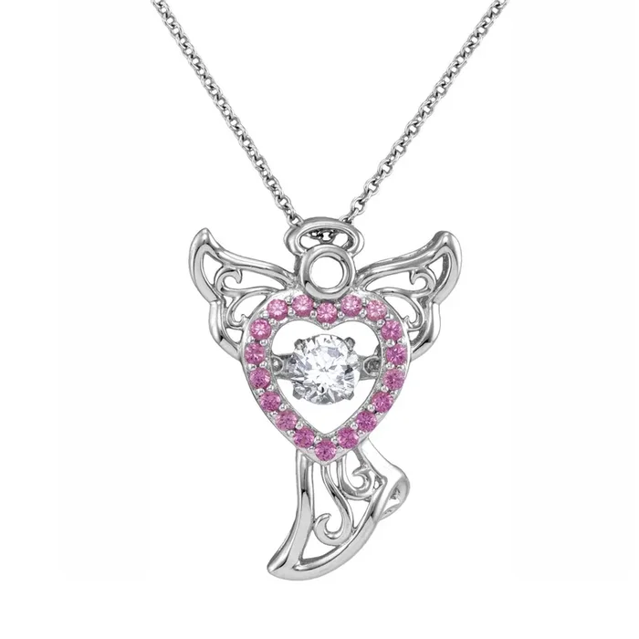Sterling Silver and Pink Sapphire 18-inch Angel Pendant