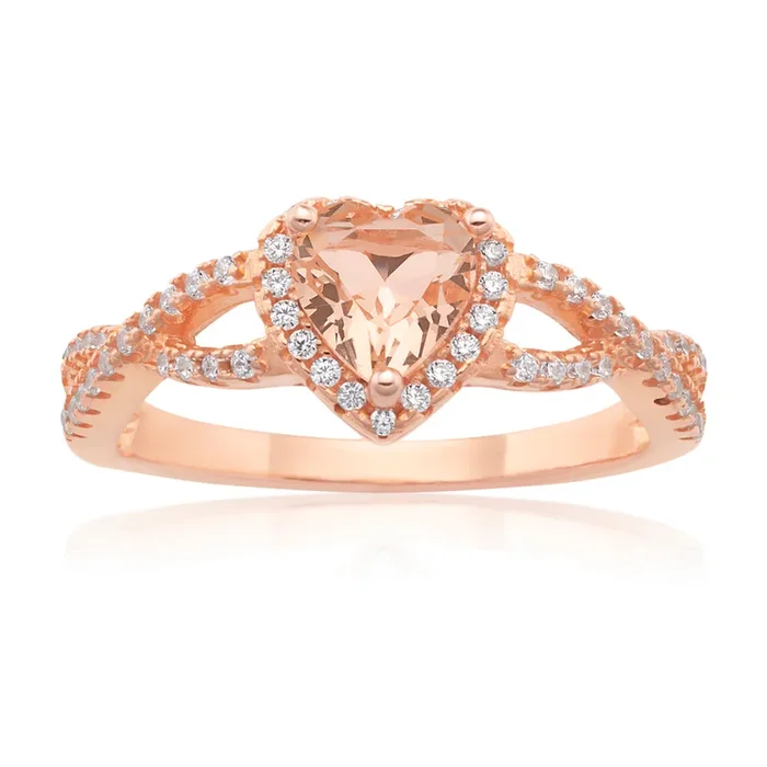 Sterling Silver and Rose Plated Heart Crystal and Zirconia Ring *No Resize*