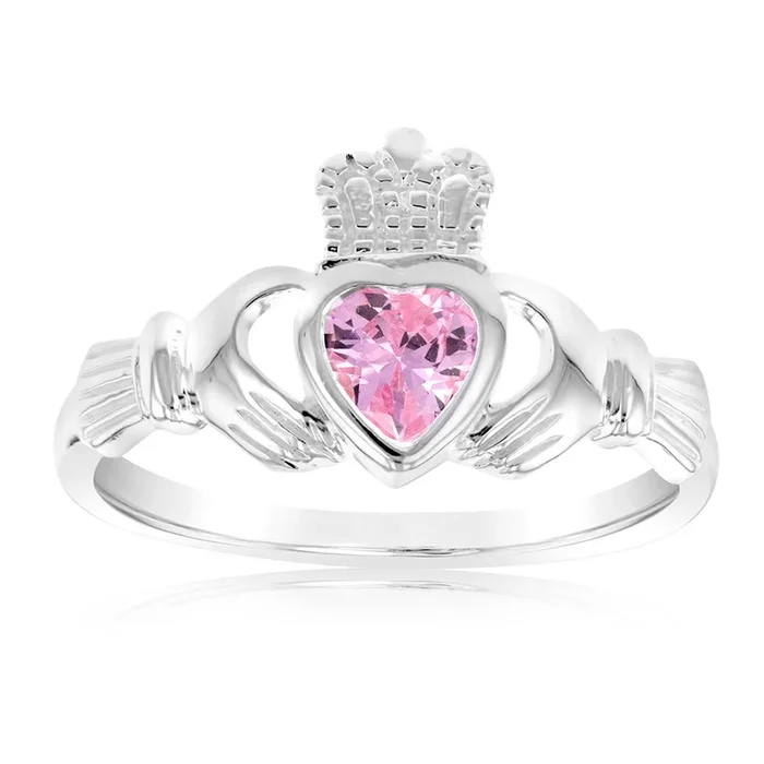 Sterling Silver Coloured Cubic Zirconia Claddagh Ring