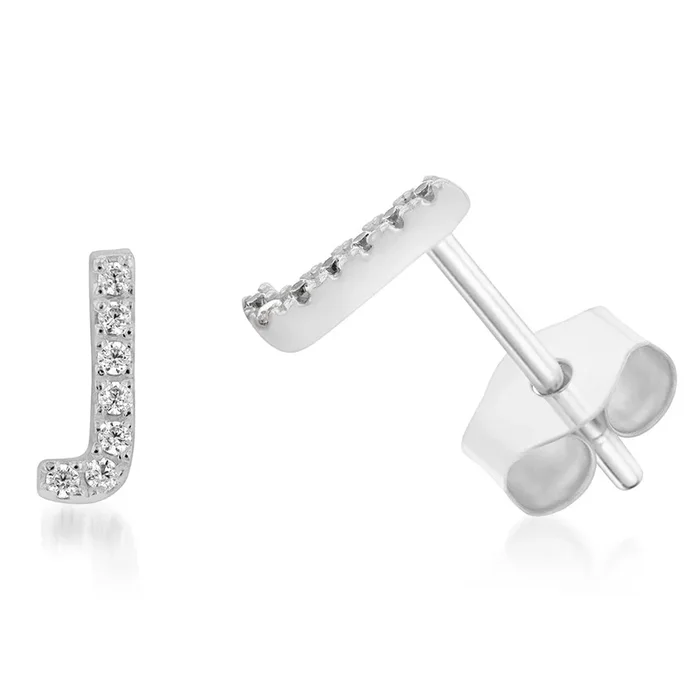 Sterling Silver Cubic Zirconia Initial “J” Stud Earrings