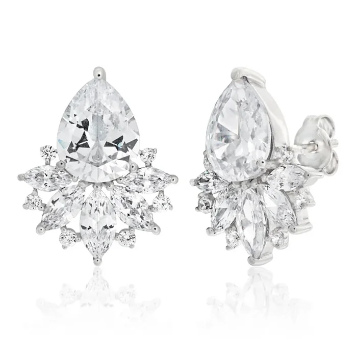 Sterling Silver Cubic Zirconia Pink Round White Stud Earrings