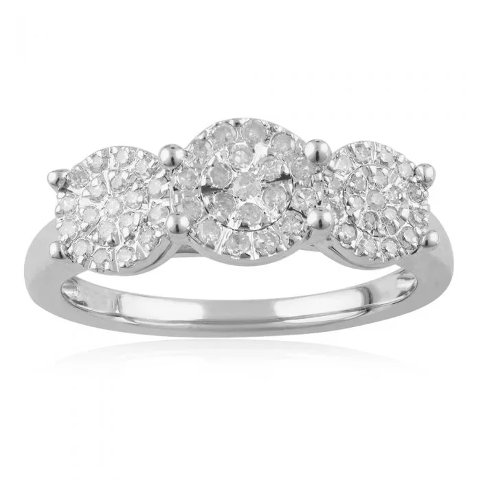 Sterling Silver Diamond Trilogy Ring with 57 Brilliant Cut Diamonds “2.5 Carat Look”