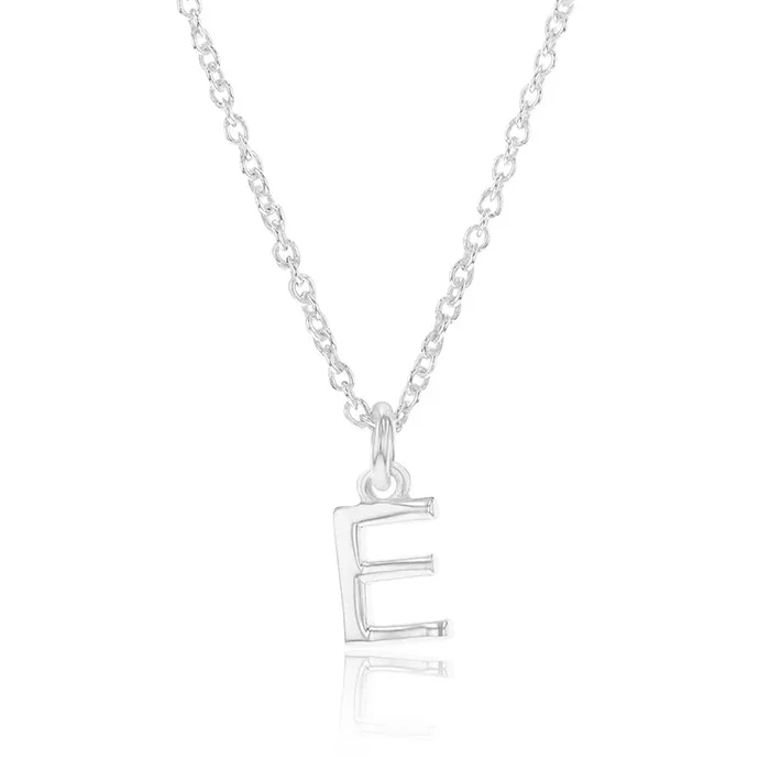 Sterling Silver Initial Letter “E” Pendant On 45cm Chain