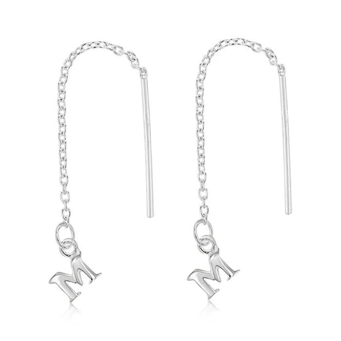 Sterling Silver Initial M Threader Drop Earrings