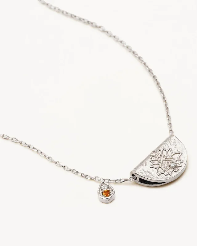 Sterling Silver Lotus Birthstone Necklace – November – Citrine