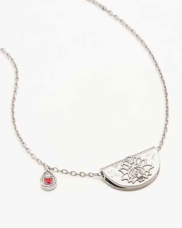 Sterling Silver Lotus Birthstone Necklace – October – Pink Tourmaline