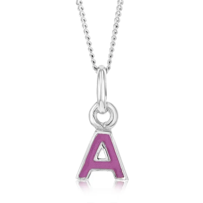 Sterling Silver Pink Enamel Initial “A” Pendant