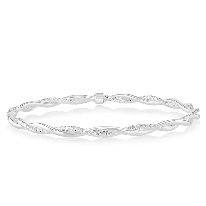 Sterling Silver Plain And Textured Twisted Bangle