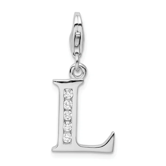 Sterling Silver RH CZ Letter L w/Lobster Clasp Charm