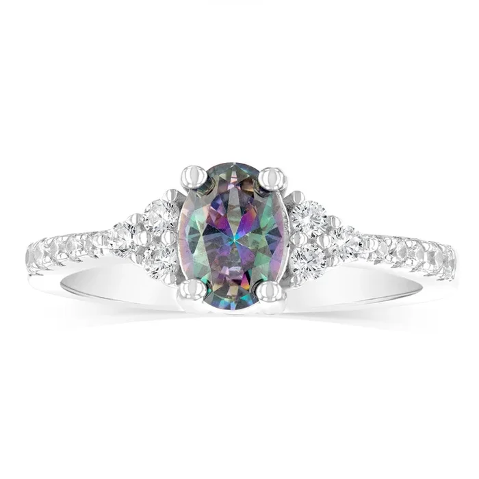 Sterling Silver Rhodium Plated Mystic Topaz Cubic Zirconia Ring