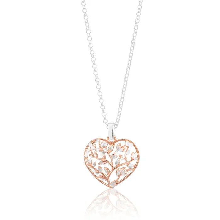 Sterling Silver Rose Plated 2 Tone Dicut Heart Pendant on 42cm Chain