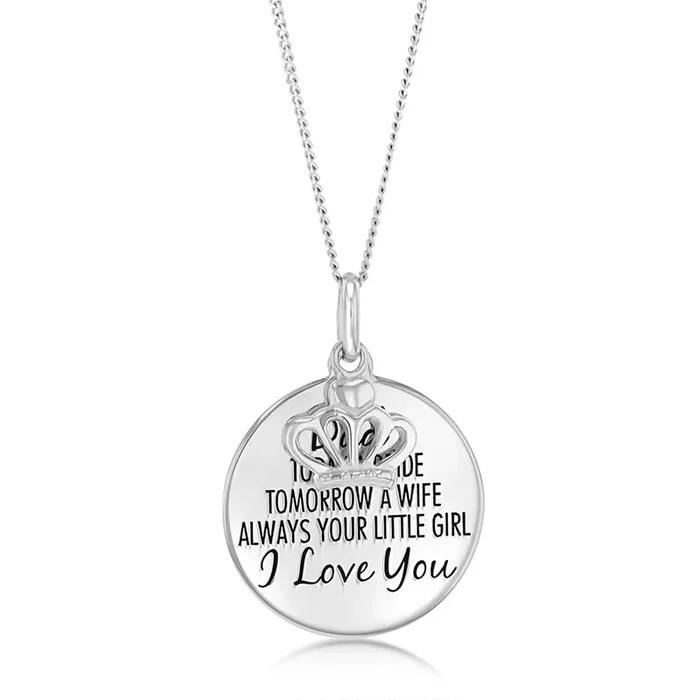Sterling Silver Round Engraved Dad Litle Girl Pendant