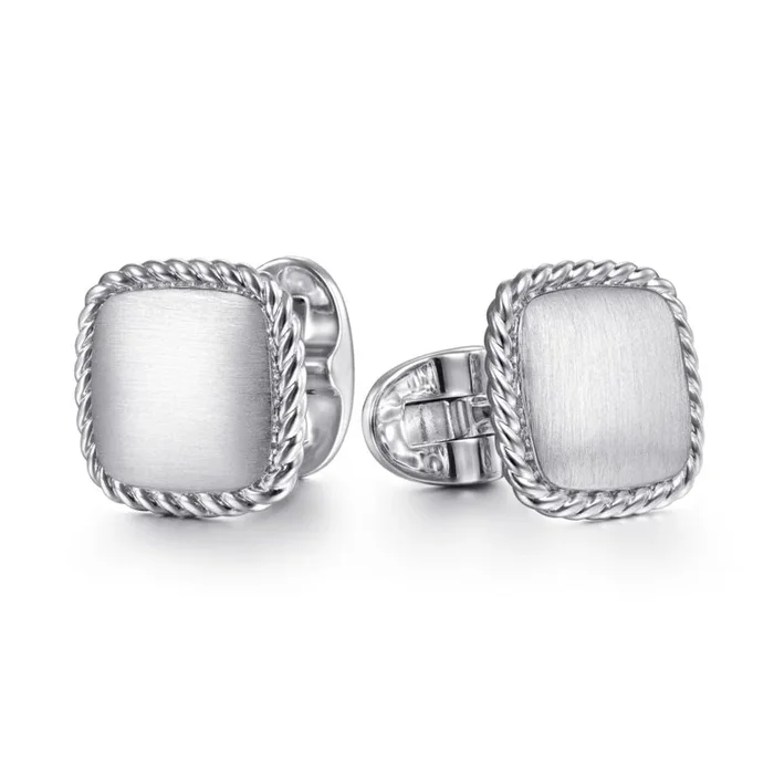 Sterling Silver Square Cufflinks with Twisted Rope Trim