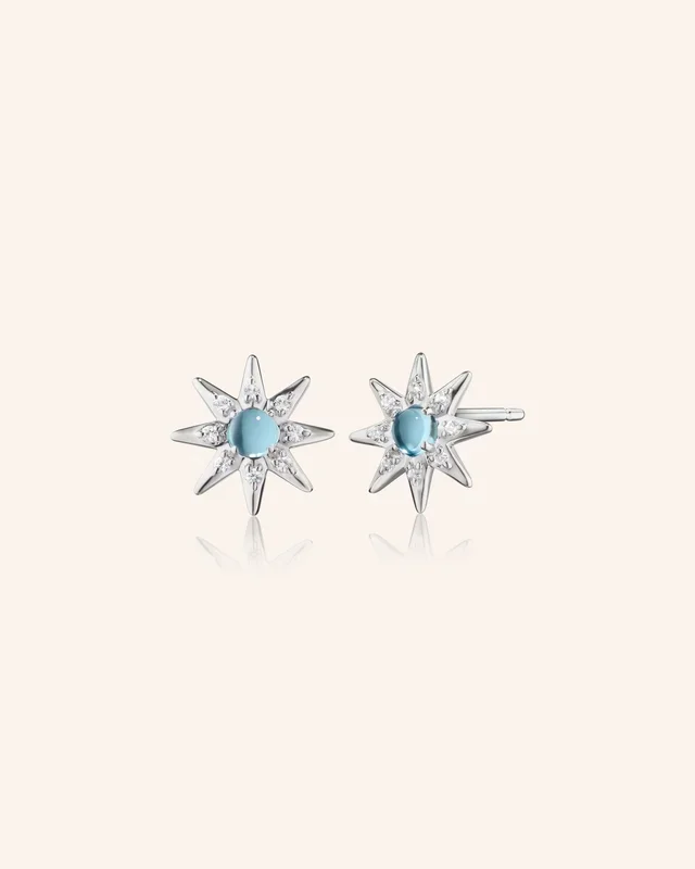 Sterling Silver Star Earrings with Blue Topaz and White Sapphires