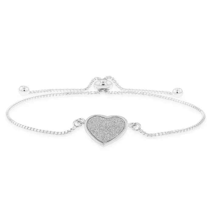 Sterling Silver Stardust Heart Charm Slider Bracelet