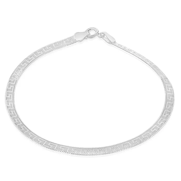 Sterling Silver Textured 4mm Herringbone 19cm Bracelet