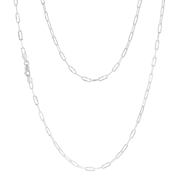 Sterling Silver Textured Paperclip 60 Gauge 60cm Chain