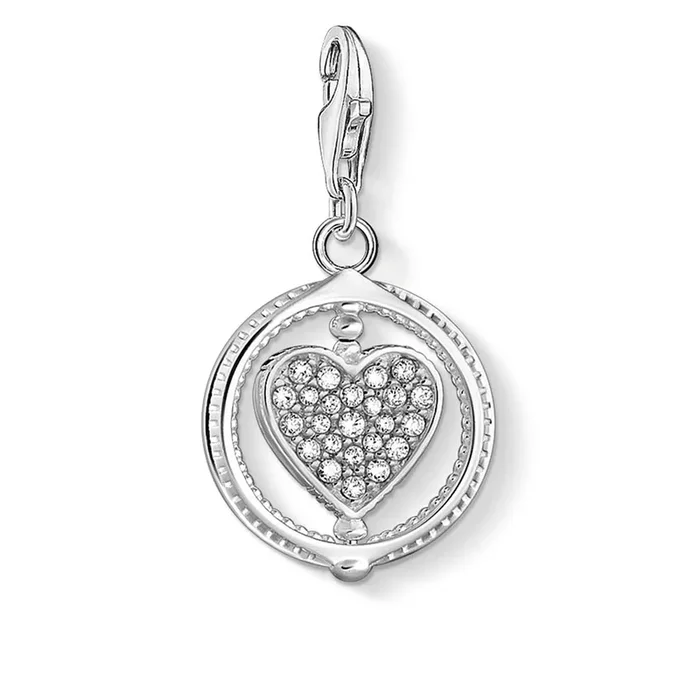 Sterling Silver Thomas Sabo Charm Club Zirconia Rotating Heart Charm