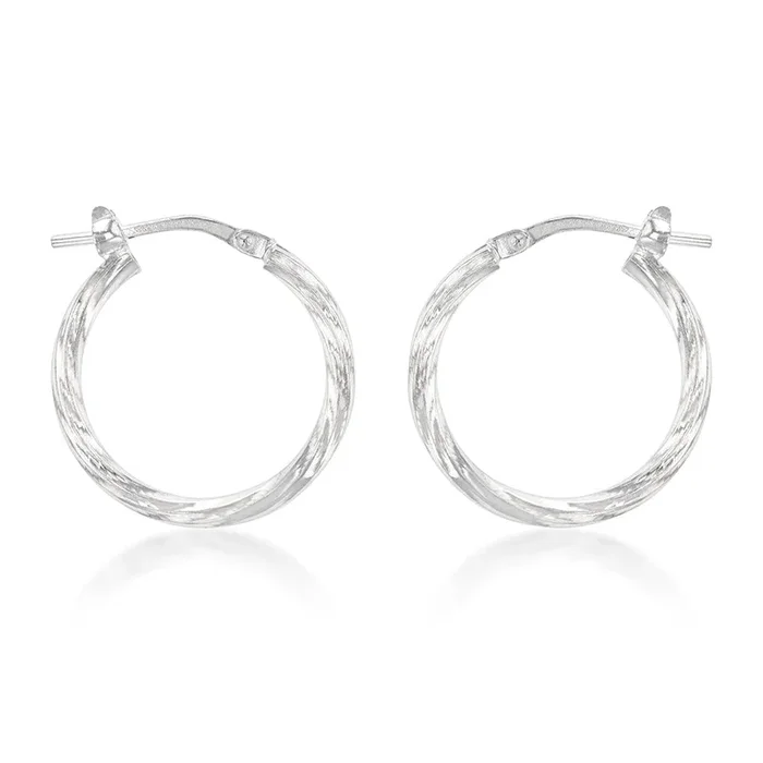 Sterling Silver Twisted 15mm Hoop Earrings