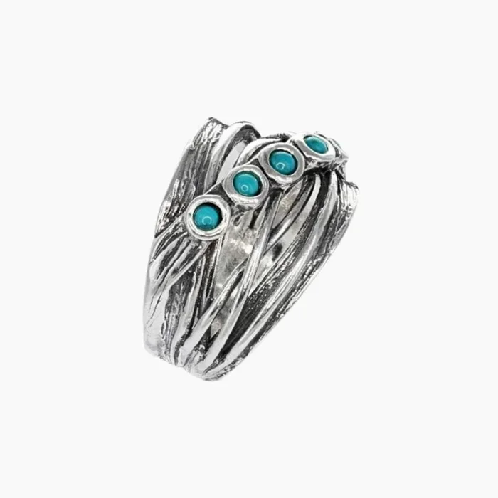 Sterling Silver Wire Wrap Ring with Turquoise – Size 6