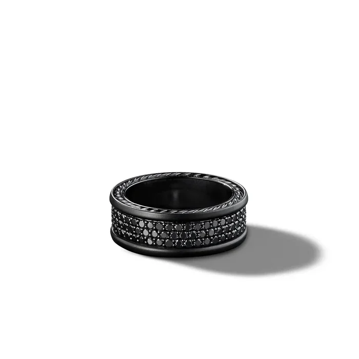 Streamline® Three Row Band Ring in Black Titanium with Black Diamonds, 8.5mm